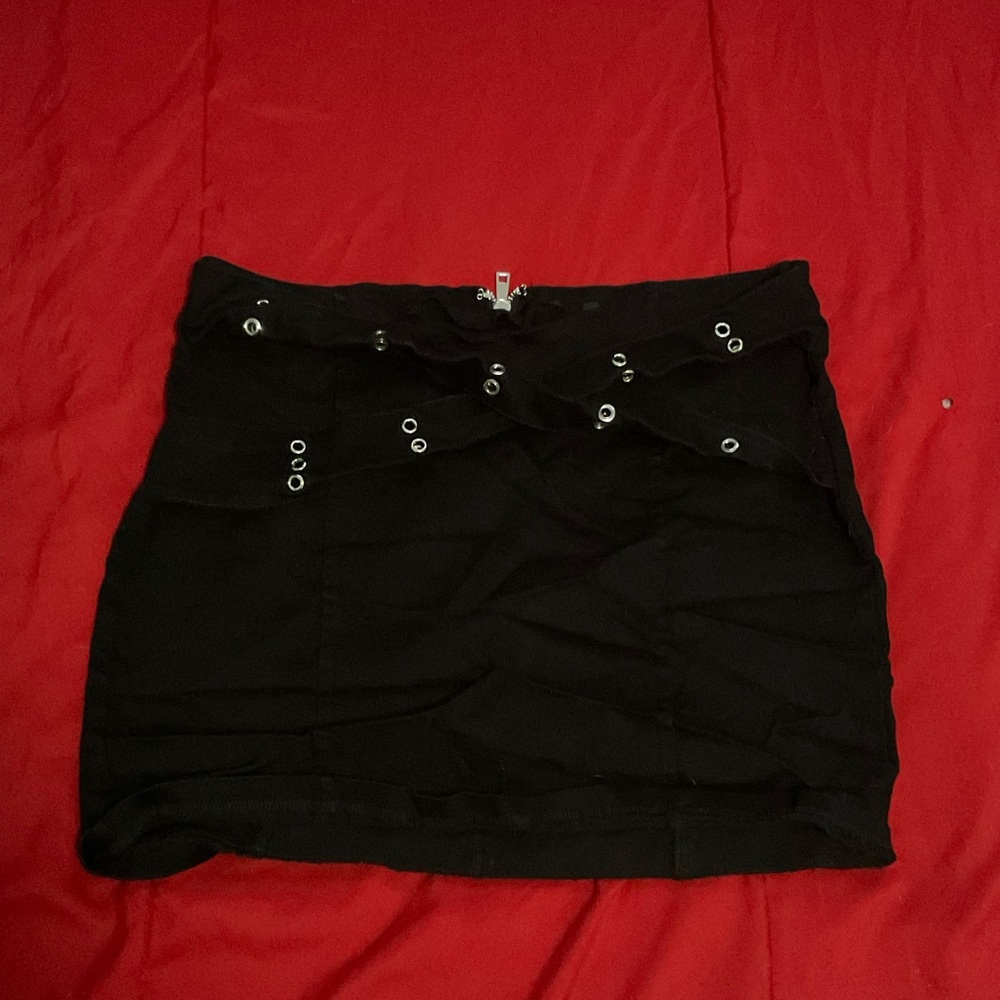 Edgy Glam Buckle Strap Mini Skirt